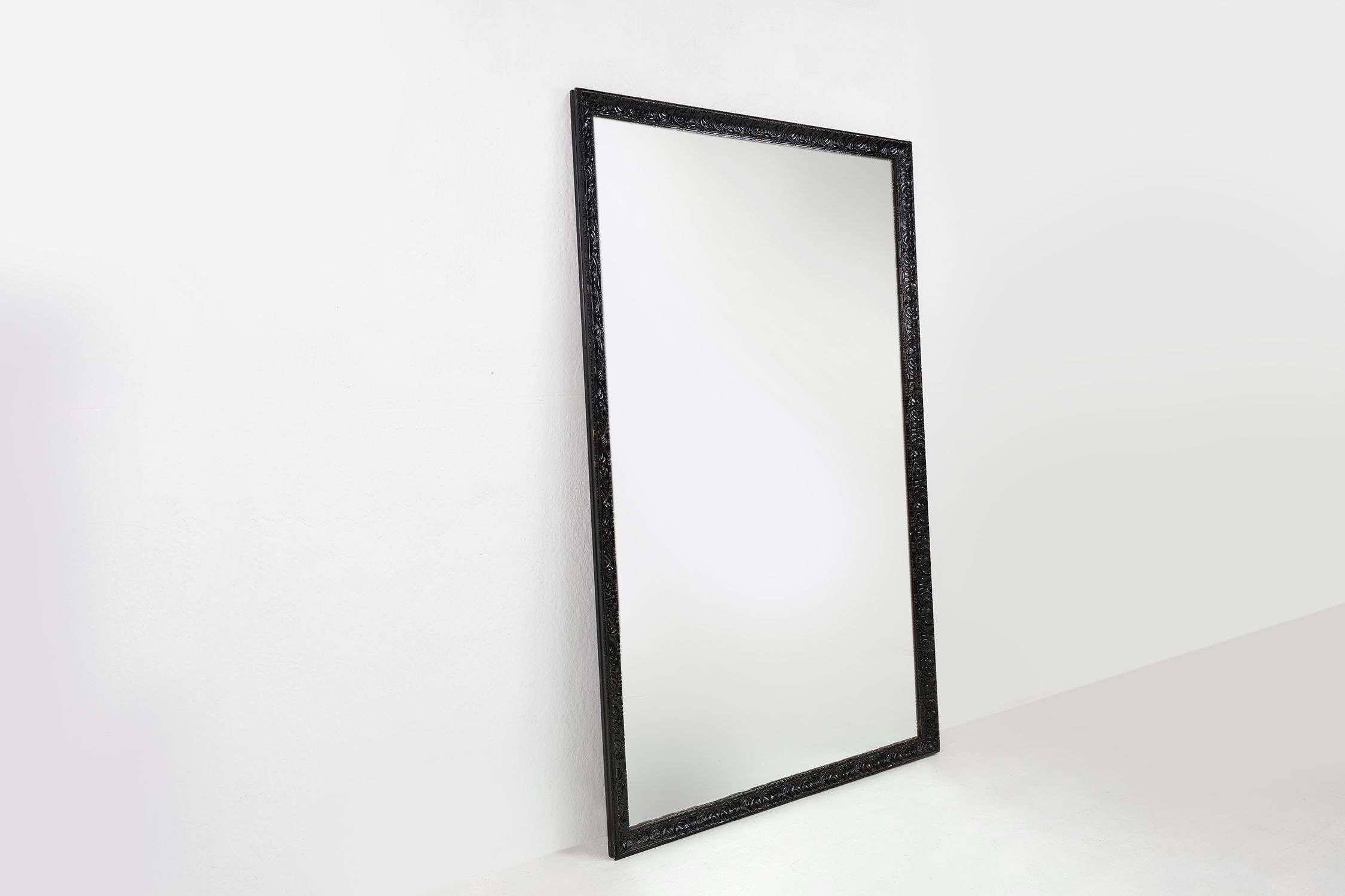 Baroque black large oak mantel or fireplace mirror, France ca. 1850thumbnail